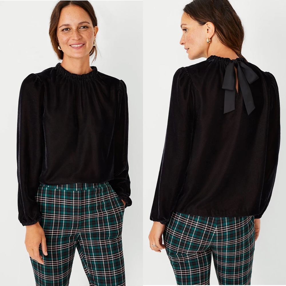 Ann Taylor Velvet Tie Back Top XS